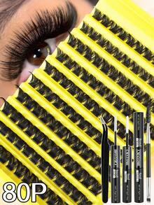 Bộ nối mi tự làm - Độ dài hỗn hợp 10-16mm, gồm các cụm 10D, 20D, 30D và 40D, kiểu mắt mèo, cosplay, kiểu Nga, tự nhiên, dày và ấn tượng, bao gồm keo dán và keo bịt kín, nhíp, dành cho người mới bắt đầu, độ dày 0,07mm, uốn cong chữ D, thích hợp sử dụng tại nhà. - Màu vàng - Xem 9