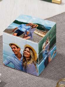 1pc Customized Photo Cube, Durable ABS Material, Sturdy Structure With Smooth Edges, Supports Personalized Photos, 360° Rotatable Puzzle Effect, Suitable For Birthday, Wedding, Anniversary, Graduation Occasions, Great Gift For Couples, Parents, Friends, Modern Home/Office Decor