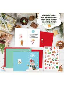 12 Sets, Weihnachtsgrußkarten Set, Cartoon Weihnachtsbaum Weihnachtsmann, Schneeflocke Postkarte Weihnachtssegengrußkarte, Partyeinladung, handgeschriebene Segengrußkarte - Verschiedenfarbig - Übersicht 5