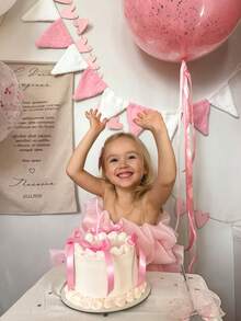 Young Girl Ruffle Bow Tulle Party Dress, Princess Cake Dress For Easter, Birthday, Wedding, Holiday Celebration, Flower Girl Occasion Outfit