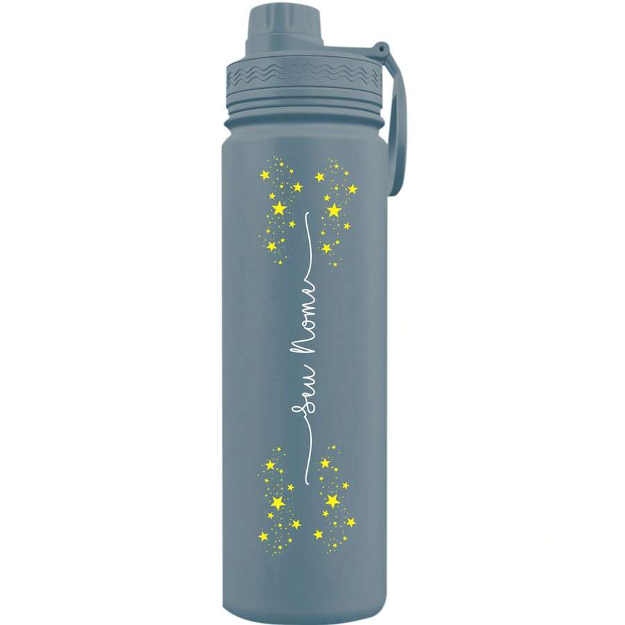 Fresh Thermal Bottle With Personalized Stars Handle With Name - Grayish Blue - View 1