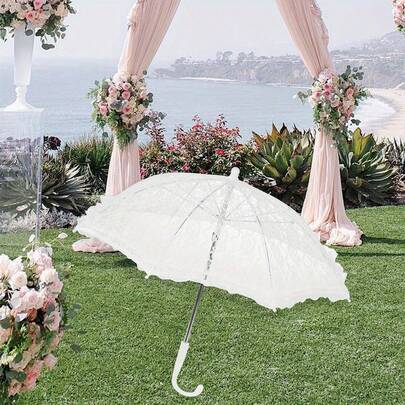1pc Elegant Lace Wedding Umbrella, Flower Girl Parasol, Small Umbrella Photography Prop, Decorative Umbrella