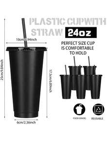 10/20/30/60 Pcs Black Reusable Plastic Cups With Straw And Lids,24oz Durable Cup Tumblers Iced Coffee Sippy Cup 710ml Large Bottle Travel Mug Party Bulk Cold Adults Parties Birthdays Housewarming Father's Day, Mother's Day Gifts - màu đen - Xem 6