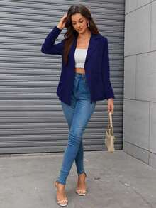MODA MO, REF: MK0254 Women's Fitted Blazer, Elegant And Modern Jacket, Sophisticated Social Look, Ideal For Valentine's Day, Feminine Style And Charm, Tailoring With Perfect Fit, Executive Fashion With A Romantic Touch - 藏蓝色 - 查看 3
