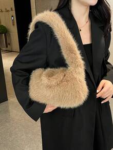 Fashionable Khaki Fuzzy Shoulder Bag For Women, Suitable For Daily Outfit And Dates - Khaki - View 4