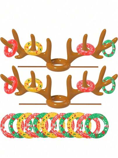 1set-Christmas Inflatable Reindeer Antler Ring Toss Game, 2025 Christmas Games Ring Toss For Christmas Party Games Christmas Games Decorations, Inflatable Reindeer Antler Ring Toss Game, Stocking Stuffers For Men Women Kids Teens Adults, Christmas Party Games Fun Xmas Gifts Carnival Holiday Family