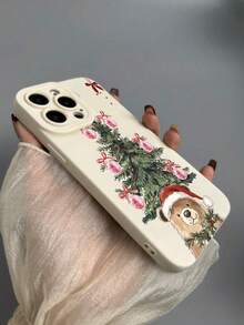 1 pieza Funda de teléfono suave beige con diseño personalizado de sombrero de Papá Noel y oso, compatible con iPhone 16/16Pro/16Plus/15/15ProMax/15Pro/11/12/13/14ProMax/12Mini/13Mini/11Pro/11ProMax/12Pro/12ProMax/13Pro/13ProMax/14Pro/14ProMax, diseño creativo de alta gama
