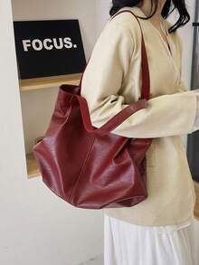 大容量手提包，复古风格仿皮手提包，带前袋，适合工作和旅行 - 酒紅色 - 查看 9