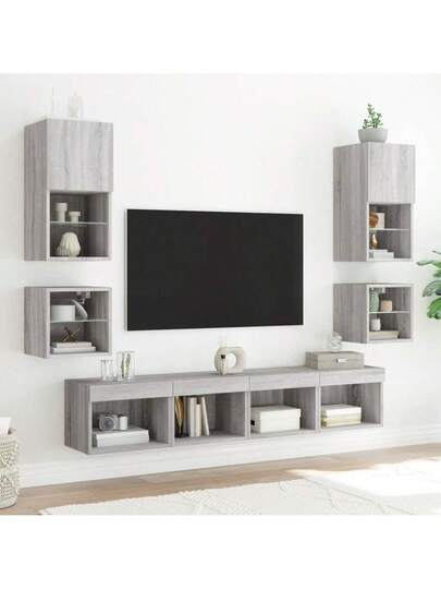 VidaXL TV Wand Unit LED Lighting 30x28.5x30 Cm Grijs Sonoma view 5