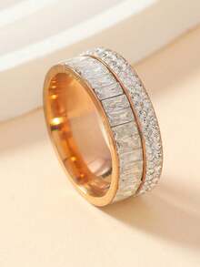 1pc Luxurious, Palace Style, Extremely Dazzling, Diamond & Cubic Zirconia Encrusted, Titanium Steel Couple Ring, Suitable For Daily Wear, Weddings And Parties