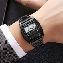 SKMEI 2560 Men Digital Stainless Steel Electronic Watch Week Date Luminous Countdown Square Dial Alarm Led Display Clock For Man - Một cỡ - Xem 6