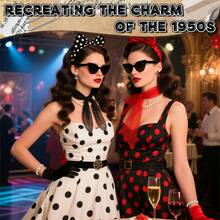 5件套40、50年代复古女士配饰套装，包括围巾、猫眼眼镜、波点发带和手套，适合50年代主题派对、万圣节装扮、化装舞会、日常穿着和主题派对。