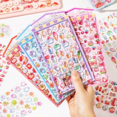 1 Sheet Sticker, Sweet Sugar Party Series, Delicate And Cute 3D Stickers, Used To Decorate Photo Frames, Computer And Phone Cases, Headphones, Water Cups, Junk Magazines, Pencil Cases, Desktop Decorative Stickers, Back-To-School Season Stickers, School Supplies