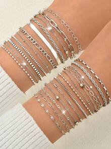 13 pièces/5 pièces Bracelets empilables avec design de cœur et perle, bijoux à la mode et minimalistes, conviennent pour le quotidien, les fêtes, les vacances, les cadeaux pour les filles, les femmes, les amis, la famille, la petite amie, Noël, toute l'année