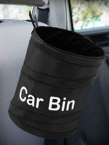 1pc Multi-Function Car Trash Can, Spiral Garbage Bin, Foldable Car Organizer Box - Black - View 2
