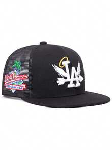 Chapéu criativo de borda plana 2025, estilo LA Wings, com borda lateral de coco, bordado, respirável, de malha de algodão, chapéu de hip hop pop de rua, dança de rua, skate, ciclismo ao ar livre, esportes, pesca, guarda-sol, uso diário, lazer, compras, viagem, chapéu decorativo, adequado para homens e mulheres, boné de beisebol