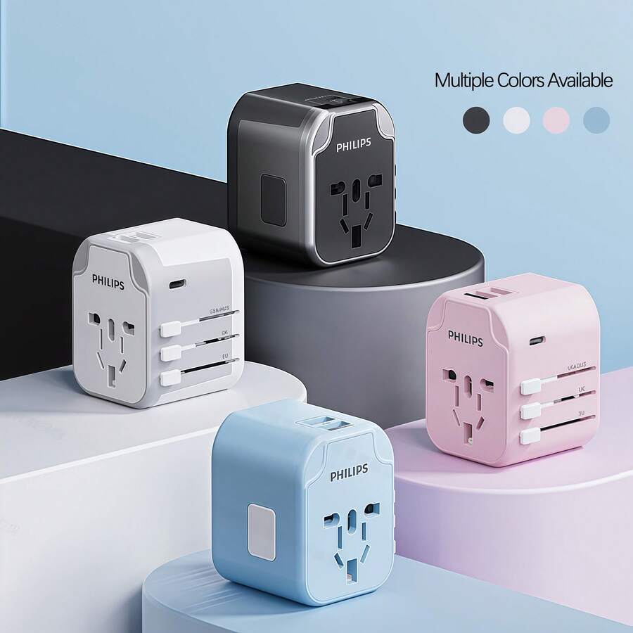 PHILIPS SPS1001A/93 通用快速充电器适配器,二合一 USB-C 快速充电,小巧便携,适用于多个国家和地区 - 查看 1