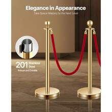 Stanchion Post, 4 Pcs Crowd Control Barrier Set With 3 Ropes, 5 Ft Stainless Steel Gold Stanchion Post Queue With Sand Injection Hollow Base For Theater, Party, Wedding, Exhibition - Multicolor - View 2