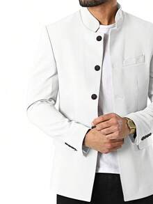 Mens Casual Suit Blazer Jackets Stand Mandarin Collar Lightweight Lined Sport Coats Business Coats - 白色 - 查看 3