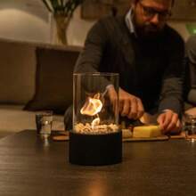 Decorative Fireplace Heater With Burning Flame, Cylindrical Glass Decorative Flue, Suitable For BBQ Tables, Home Gatherings, Birthday Gifts, Weddings, Events, Outdoor Bars, Cafes, Camping, Restaurants, Bedrooms, Christmas And More