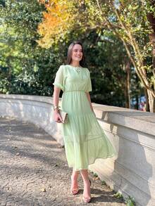 RIVERA. ELEGANT PLAIN MIDI DRESS WOMEN'S DRESS - màu xanh lá - Xem 1