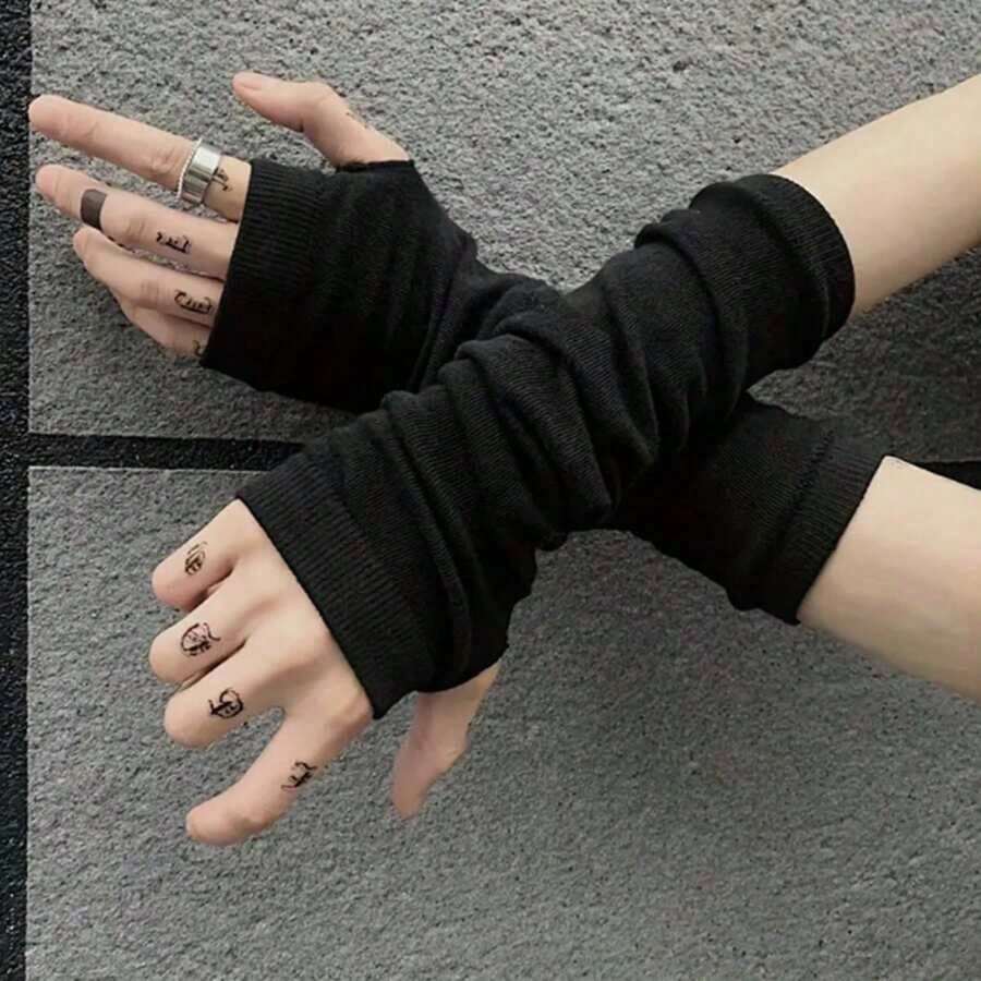 1pc Men's Casual Blend Fingerless Gloves - Lightweight Harajuku Inspired Streetwear Halloween,
