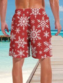 Christmas Men 3D Print Casual Beach Shorts - Quick Dry, Drawstring Waist, Perfect For Summer Outings