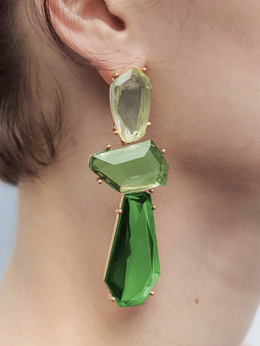 ZAA Retro Resin Earrings, 2025 New Retro Color Resin Earrings Asymmetrical Exaggerated Transparent Resin Inlaid Earrings