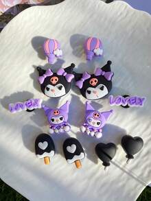 12 Peças Decorações de Sapato Fofas em Roxo e Preto em PVC, Balão de Coração, Sorvete, Balão de Ar Quente, Removíveis, Encantos de Sapato DIY Adequados para Chinelos, Sandálias, Sapatos de Praia, Bolsas de Praia, Decoração Personalizada da Moda, Presentes para o Dia das Crianças e Outras Ocasiões Especiais