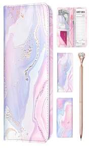 9 Pocket Server Book W_Diamond Pen, Waitress Book W_Money Pocket, Waitress Book, Server Books For Waitress, Server Books, Waitress Book Organizer, Server Book Cute, Servers Book(Pink_LightblueGold) - MàuA - Xem 1