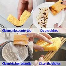 4pcs Wood Pulp Sponge Dishwashing Scrubber, Sponge Cloth, Wooden Spatula, Kitchen Cleaning Sponge For Degreasing