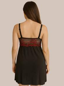 Postpartum And Maternity Nursing Nightgown With No Pads And Two-Tone Lace. - Hitam - View 3
