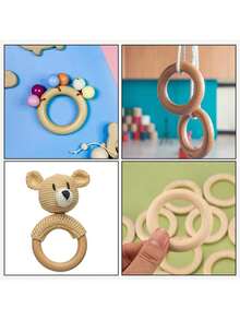 20pcs Natural Wooden Craft Rings, Unfinished Wooden Rings In Various Sizes, Round Pendant Connectors For Jewelry Making - Khaki - View 5