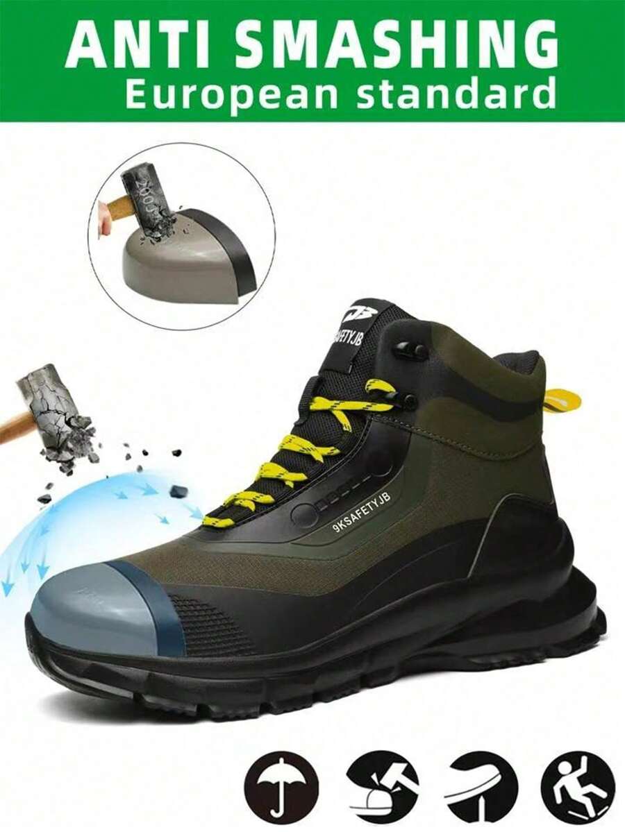 New High Top Men Safety Shoes, Lightweight Steel Toe Work Shoes, Non-Slip Durable Industrial Construction Hiking Boots