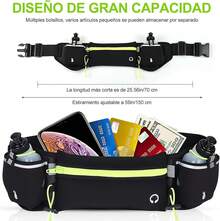 Cangurera Deportiva con Botella de Agua - Riñonera para Correr con 2 Botellas de Agua, Cinturon para Correr Regulable con Bolsillos de Auricular y Teléfono - Verde - Ver 4