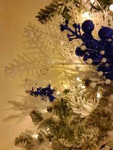 5/10pcs Sparkling Fir Decor, Christmas Desktop Ornaments, Glitter Christmas Tree Hanging Decorations, Artificial Pine Needle Decor, Vase Filler, Holiday Party Supplies, Home Decor, Christmas Decoration Fake Plant