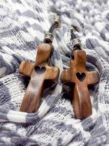 Wooden Heart-Shaped Cross, Encouraging Pocket Cross, Prayer Gift, Church & Easter Religious Gift, Stress Relief Finger Cross, "God Be With You" Inspirational Gift, For Prayer And Anxiety Relief, Fidget Toy - Multicolor - View 2