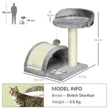 PawHut Cat Tree Scratching Post Activity Centre Climber Hanging Ball Grey - Grey - View 5