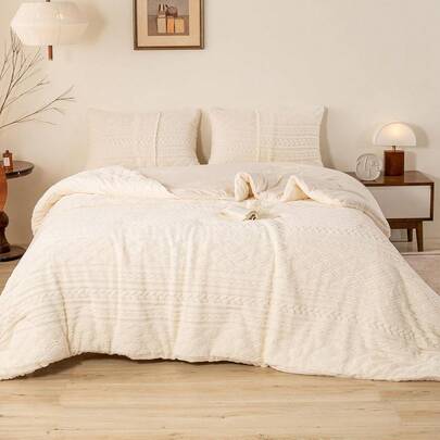 Ultra-Soft Warm Plush Sherpa Fleece Down Comforter - Boho Tufted 3D Jacquard Thick Bedding Comforter Set Fluffy Surface For Cozy Autumn And Winter Nights - Grey / White Color For Twin / Twin XL / Full / Queen / King / Cal King Size