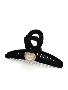 1 件女士黑色植绒双面心形和字母交叉发夹，时尚简约设计，适合日常佩戴秋季时尚爪夹秋季发饰优雅发夹发夹适合冬季度假装女士 - 黑色 - 查看 2