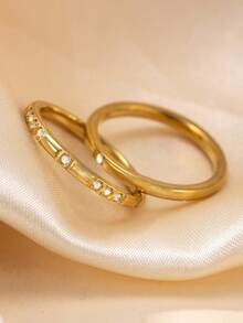 2pcs Exquisite Stainless Steel Rings With 1 Diamond And 16 Diamonds, Luxury Titanium Steel Jewelry Suitable For Teenagers And Best Friends, Daily Wear