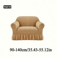 1pc Pet Friendly Bubble Waffle Stretch Sofa Slipcover With Ruffle Skirt Anti-Slip Full Wrap Couch Cover Machine Washable Universal Furniture Protector For 1/2/3/4 Seater Old Sofa Living Room Makeover - Yellow - View 16