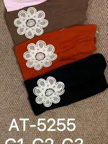 Basic T-Shirt With Flower Detail On The Sleeve, Summer - 橘色 - 查看 2