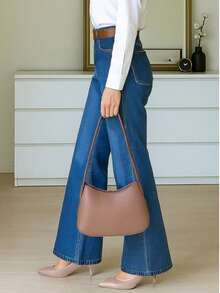 9650# Stretchy Denim Pants, Straight Leg, Elegant & Fashionable, Casual & Versatile, Wide Leg Flare Women Denim Trousers