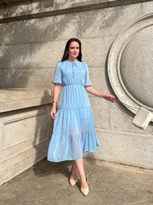 RIVERA. ELEGANT PLAIN MIDI DRESS WOMEN'S DRESS - Baby Blue - View 7