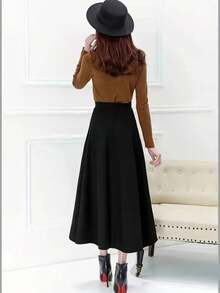 Chân váy maxi đen dáng chữ A cạp cao, thời trang và đa năng, phong cách Hàn Quốc, phù hợp cho mùa thu/đông xuân. - màu đen - Xem 2