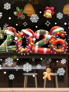 1 Set Pegatinas de ventana con copos de nieve para Navidad 2026 para tiendas, vitrinas, dígitos de vidrio para Navidad 2026, hombre de jengibre, copos de nieve, pegatinas de vidrio con patrón de bambú para decoración del hogar, decoraciones navideñas, decoración de habitación de invierno