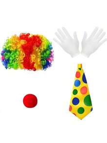 New Joker Mr. Joker Costume Party Series Single Party Funny Clown Costume Accessories, Rainbow Wig, Polka Dot Magic Hat, Bow Tie, Fun Dress Up Makeup Props, Whimsical Funny Outfit