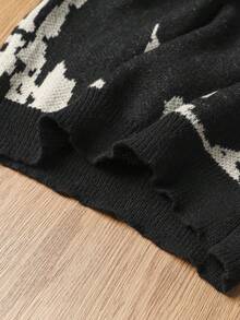 1 件青少年男孩圆领长袖图案细节简约套头毛衣，休闲日常穿着 - 黑色 - 查看 5