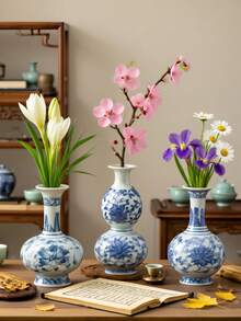 Blue And White Porcelain Ceramic Vase Decorative Ornaments, Desktop Vase, Living Room Museum Porch Decorations, The Best Choice For Holiday High-Grade Gifts. Home Decor Room Decor Flower Vase Glass Vase